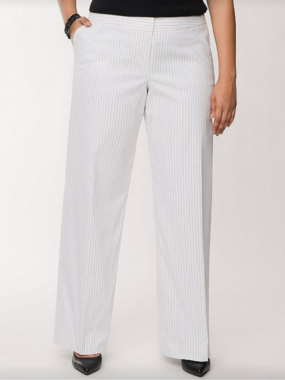 Lane Bryant creamy White Pinstripe Wide-Leg Trousers